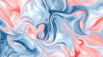 Fototapeta premium Abstract background with pastel-colored liquid paint swirls in pink and blue, offering a modern, fluid design for decoration or interior spaces
