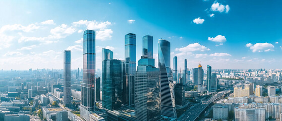 Fototapeta premium erial View of City Skyline with Skyscrapers and Buildings