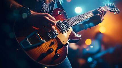 Fototapeta premium guitarist during the performance of the song. concert, spectacle