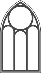 Gothic church window. Cathedral stained glass arch. Frame with pattern. Element of catholic medieval architecture. Old vintage frame silhouette