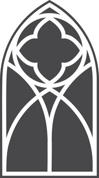 recommend clip art: Gothic church window. Cathedral stained glass arch. Frame with pattern. Element of catholic medieval architecture. Old vintage frame silhouette