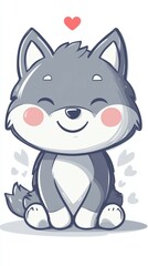 Naklejka premium Adorable cartoon wolf icon with cheerful expression and heart above