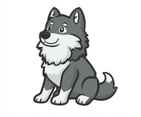 Obraz premium Cute cartoon wolf icon sitting happily in a friendly pose