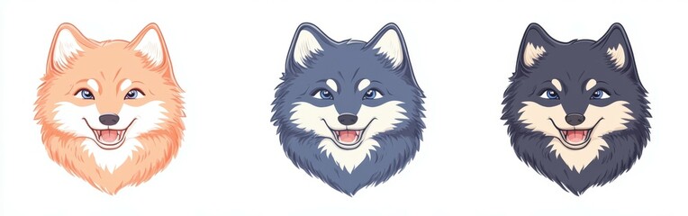 Fototapeta premium Adorable cartoon wolf icons showcasing playful expressions and colors