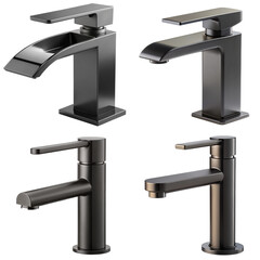 Matte color waterfall faucet isolated on transparent background bundle set