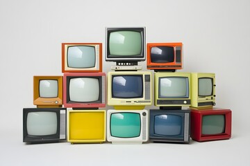 Vintage television sets in various colors