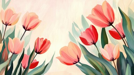 Obraz premium Bright tulips background for springtime holidays, perfect for Women Day or Mother Day greeting card, cheerful floral design