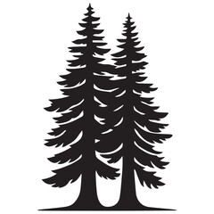 Obraz premium Redwood Tree Vector illustration in black and white - Sequoioideae Plant Silhouette Design 