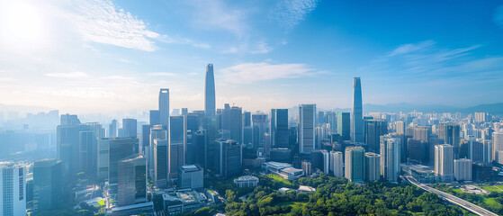 Obraz premium Aerial View of City Skyline with Skyscrapers and Buildings
