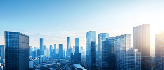 Obraz premium Aerial View of City Skyline with Skyscrapers and Buildings
