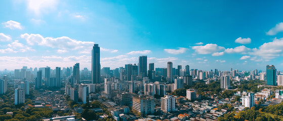 Fototapeta premium Aerial View of City Skyline with Skyscrapers and Buildings