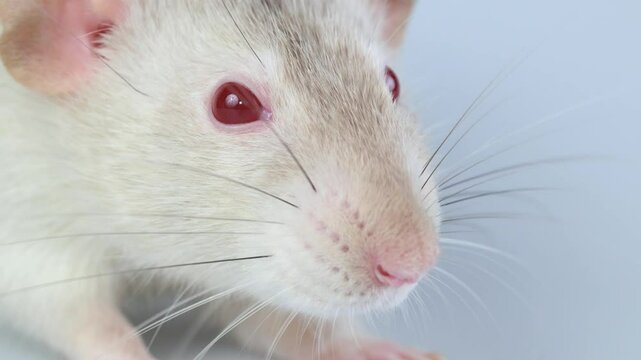 Gray rat isolated on white background. Pet head. Decorative mouse with dumbo ears close up