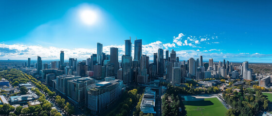 Obraz premium Aerial View of City Skyline with Skyscrapers and Buildings