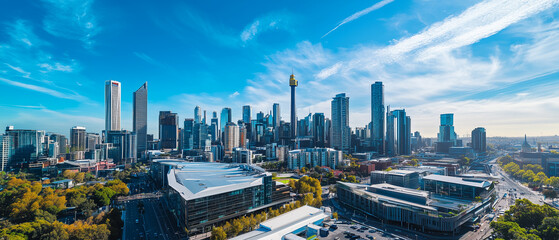 Naklejka premium Aerial View of City Skyline with Skyscrapers and Buildings