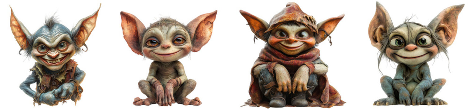 fantasy creatures colorful goblins characters transparent background