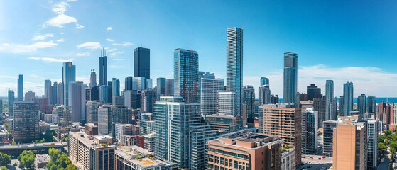 Obraz premium Aerial View of City Skyline with Skyscrapers and Buildings