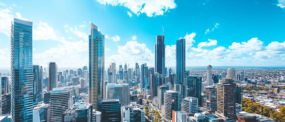 Obraz premium Aerial View of City Skyline with Skyscrapers and Buildings