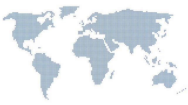 Dotted abstract world map. Dotted world map animation. 4K video.