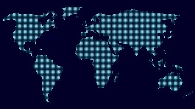 Dotted abstract world map. Dotted world map animation. 4K video.