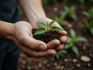 Small plant in a man’s hands