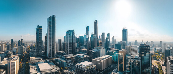 Fototapeta premium Aerial View of City Skyline with Skyscrapers and Buildings