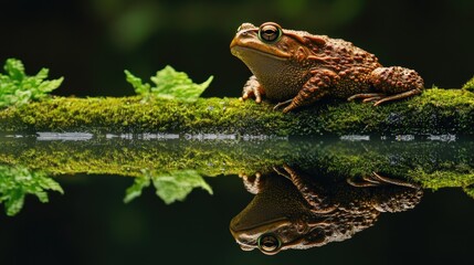 Obraz premium Frog on Mossy Log