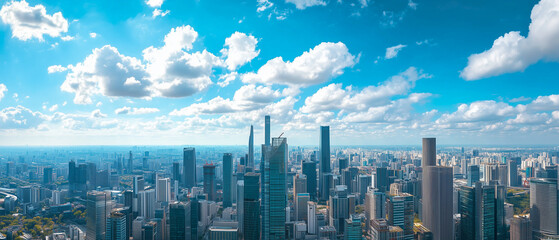 Naklejka premium Aerial View of City Skyline with Skyscrapers and Buildings