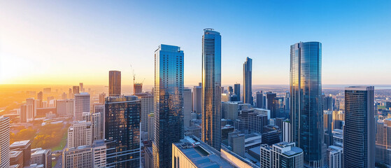 Fototapeta premium Aerial View of City Skyline with Skyscrapers and Buildings