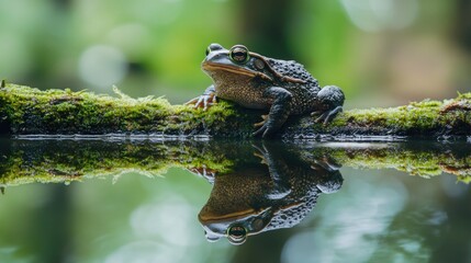 Frog on Mossy Branch