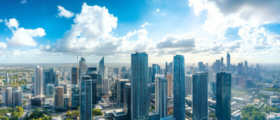 Obraz premium Aerial View of City Skyline with Skyscrapers and Buildings