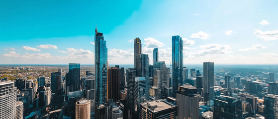 Naklejka premium Aerial View of City Skyline with Skyscrapers and Buildings