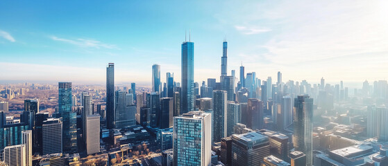 Fototapeta premium Aerial View of City Skyline with Skyscrapers and Buildings
