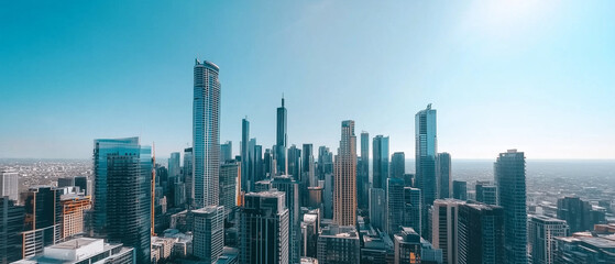 Fototapeta premium Aerial View of City Skyline with Skyscrapers and Buildings