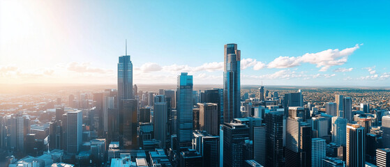 Naklejka premium Aerial View of City Skyline with Skyscrapers and Buildings