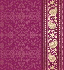 wedding card design, traditional paisley floral pattern , royal India	