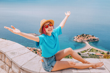 Woman on a journey through Montenegro's picturesque landscapes and historic towns, creating...