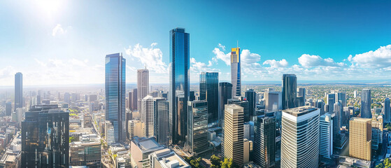 Fototapeta premium Aerial View of City Skyline with Skyscrapers and Buildings