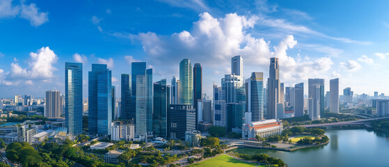 Naklejka premium Aerial View of City Skyline with Skyscrapers and Buildings