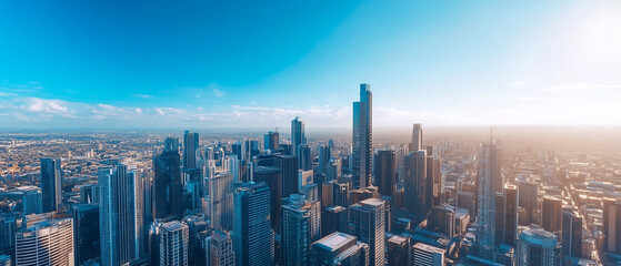 Fototapeta premium Aerial View of City Skyline with Skyscrapers and Buildings