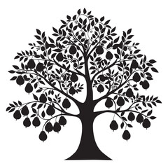 Obraz premium Pear Tree Vector illustration in black and white - Pear Plant Silhouette Design
