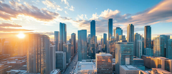 Obraz premium Aerial View of City Skyline with Skyscrapers and Buildings