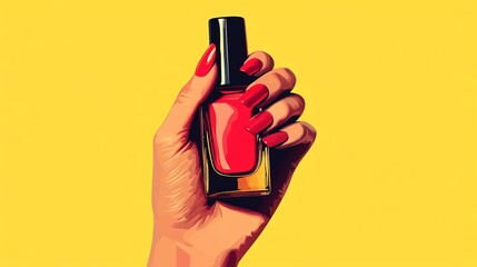 Hand holding red nail polish bottle