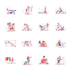 Fototapeta premium Collection of Workout And Sports Flat Style Illustrations