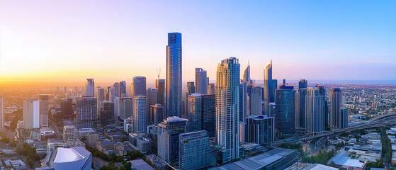 Fototapeta premium Aerial View of City Skyline with Skyscrapers and Buildings