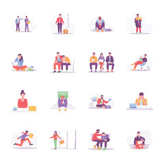 Pack of Jobless Characters Flat Style Illustrations 

