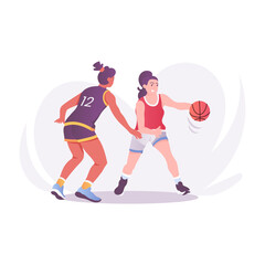 A flat style illustration of playing basketball