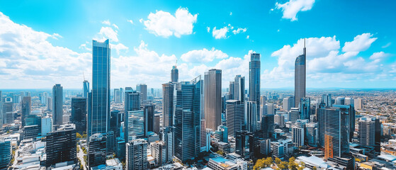 Fototapeta premium Aerial View of City Skyline with Skyscrapers and Buildings