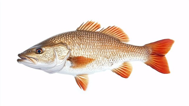 Atlantic Ocean Red Drum Fish Isolated on White Background