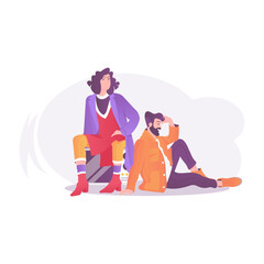 A flat style illustration of fashion model