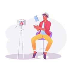 A flat style illustration of vlogger 